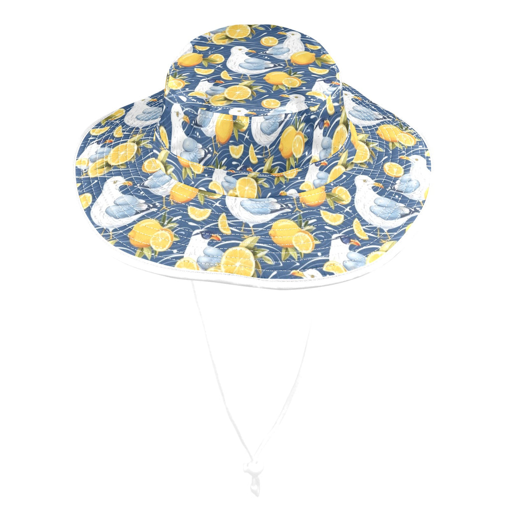 Lemon Seagull Wide Brim Bucket Hat Wide Brim Bucket Hat Birds Printed Offshore