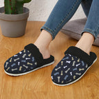 Chess Pattern Women's Fur Trim Thick-Sole Indoor Slippers Women's Fur Trimmed Slippers Chess Games Printed Offshore