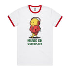 Music On, Worries Off - Staple Ringer Tee White Red Ringer T-Shirt Music Printed In Australia