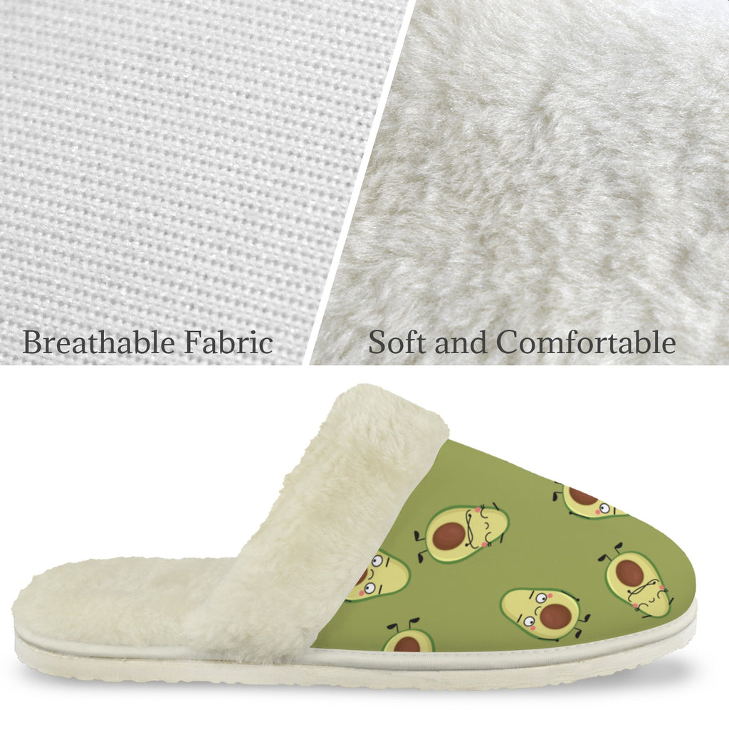 Avocado Characters Men's Fur Trim Thick-Sole Indoor Slippers Men's Fur Trimmed Slippers Food Printed Offshore