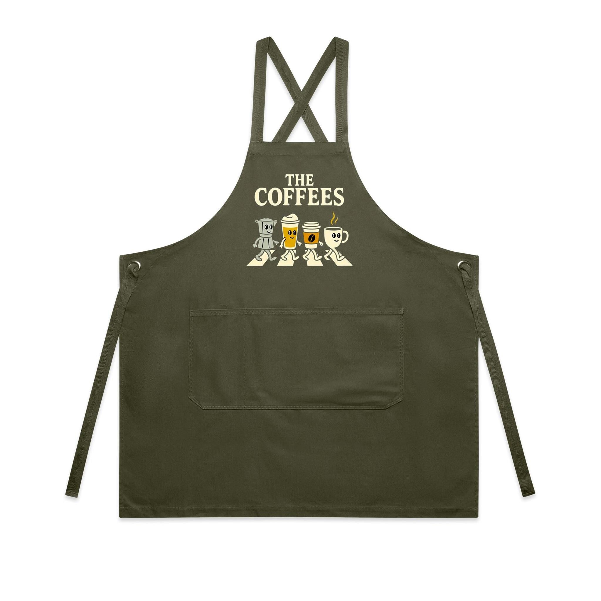 The Coffees, Crossing Road - AS Colour Carrie Apron Army One Size Apron Coffee Music Printed In Australia