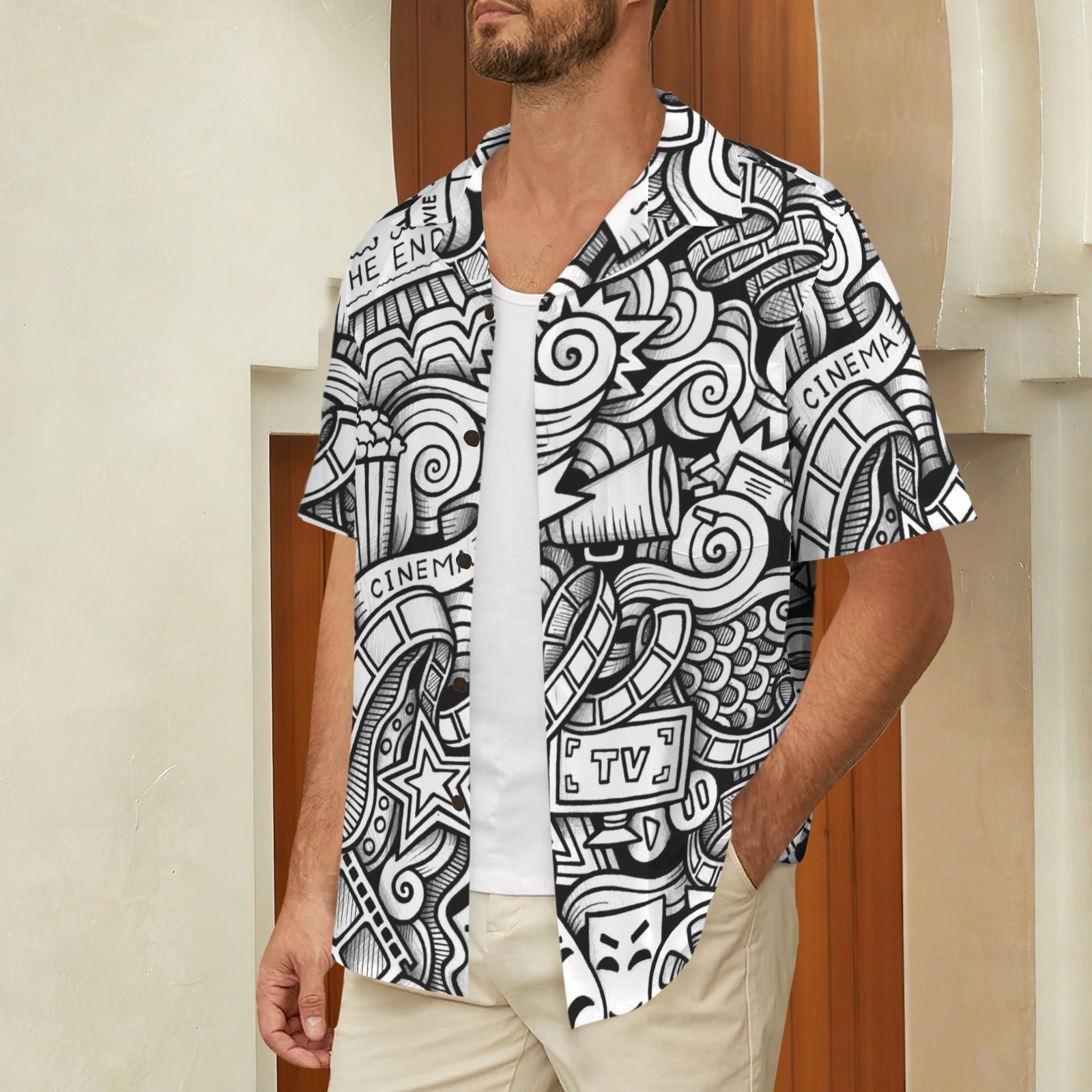 Entertainment Men's Short Sleeve Hawaiian Shirt Men's Hawaiian Shirt (New) Printed Offshore