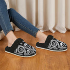 Black And White Swirl Women's Fur Trim Thick-Sole Indoor Slippers Women's Fur Trimmed Slippers Printed Offshore