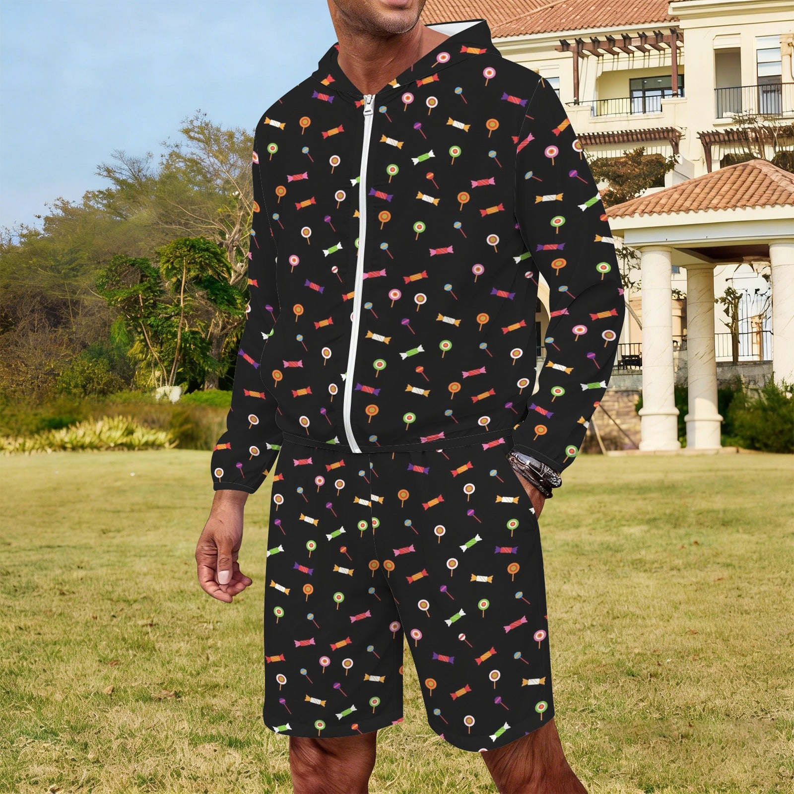 Candy Men's Lightweight Sun Hoodie & Shorts Set Men's Lightweight Sun Hoodie & Shorts Food Printed Offshore