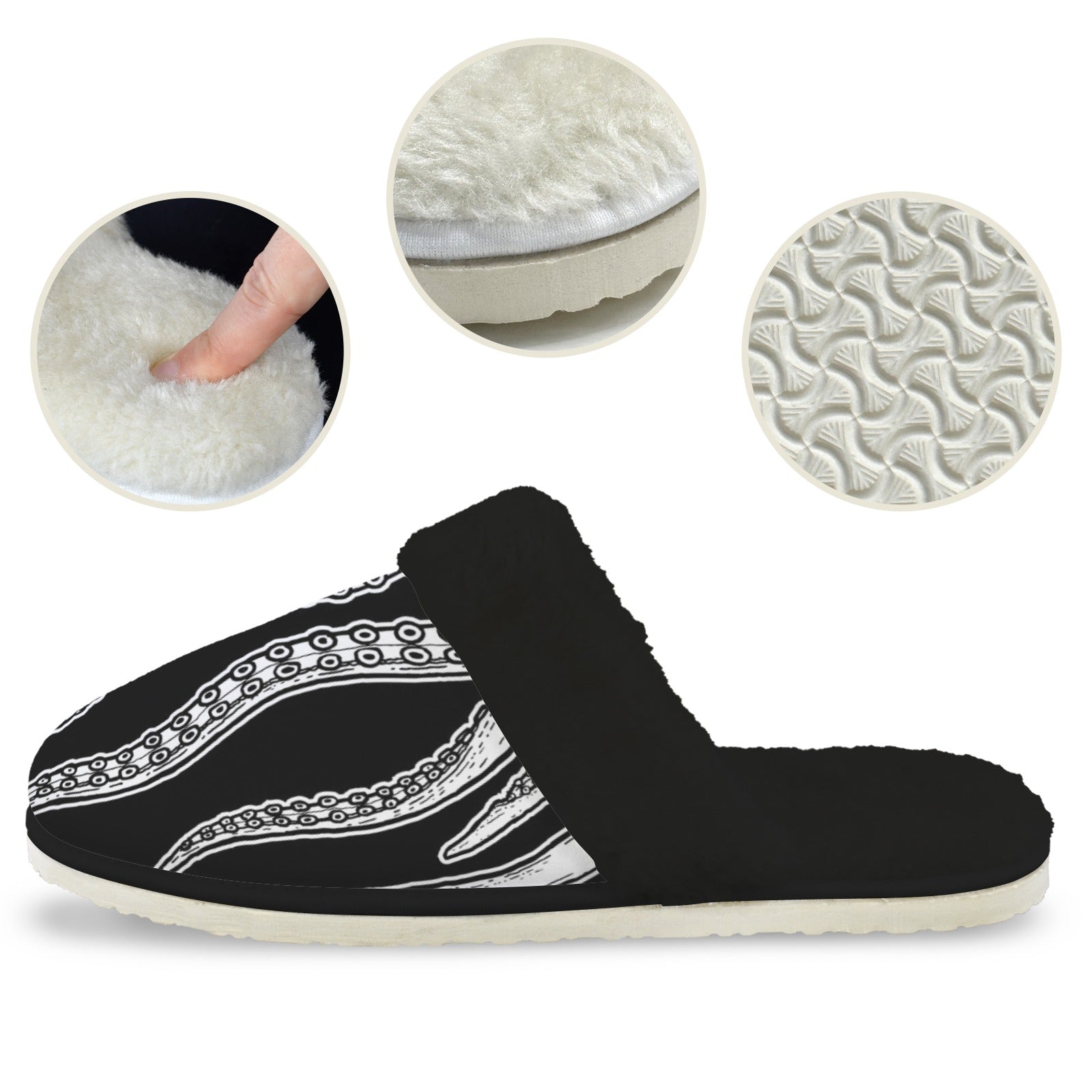 Octopus Tentacles Men's Fur Trim Thick-Sole Indoor Slippers Men's Fur Trimmed Slippers animal Ocean Printed Offshore