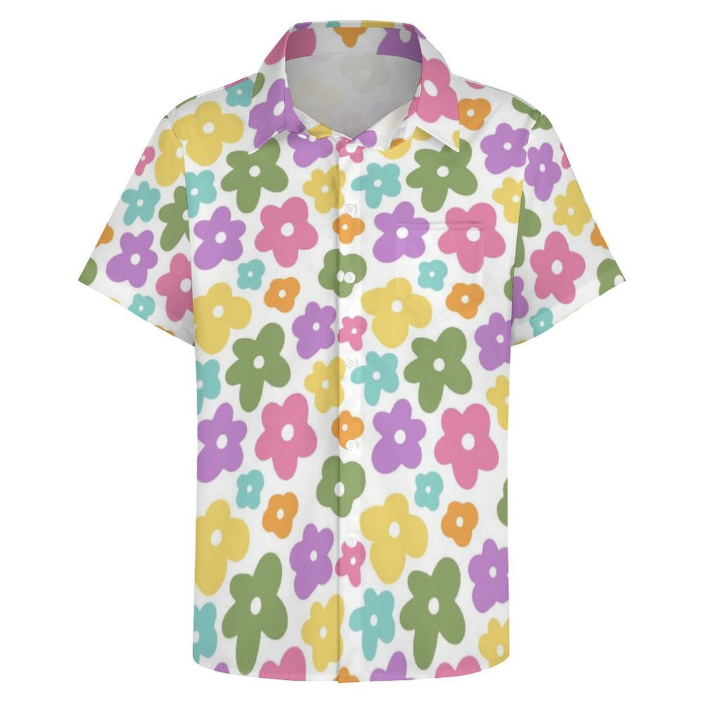 Pastel Flowers Women's Short-Sleeve Button Up Shirt