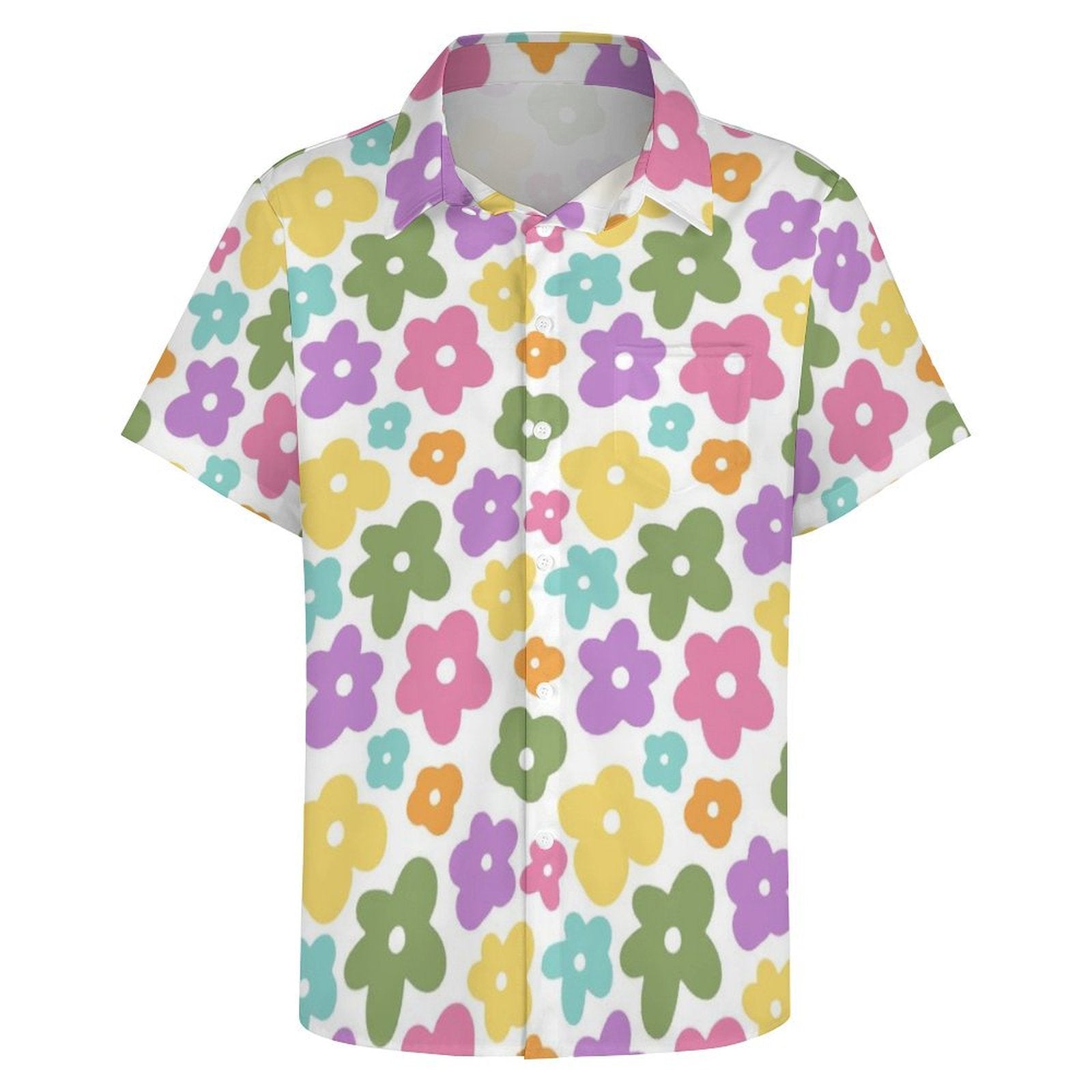 Pastel Flowers Women's Short-Sleeve Button Up Shirt