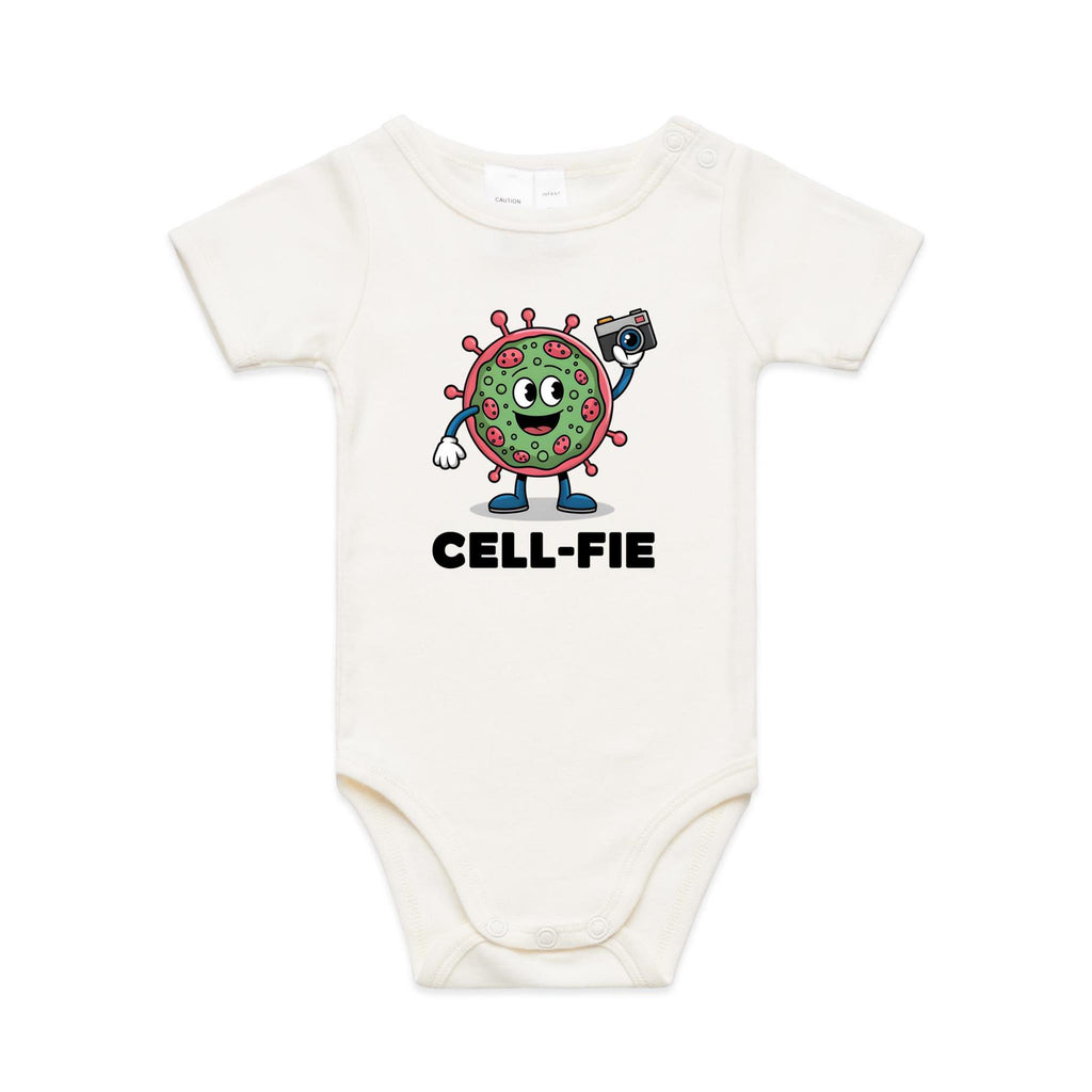 Cell-fie Cell Selfie AS Colour Baby Bodysuit Natural Baby Bodysuit Printed In Australia Science