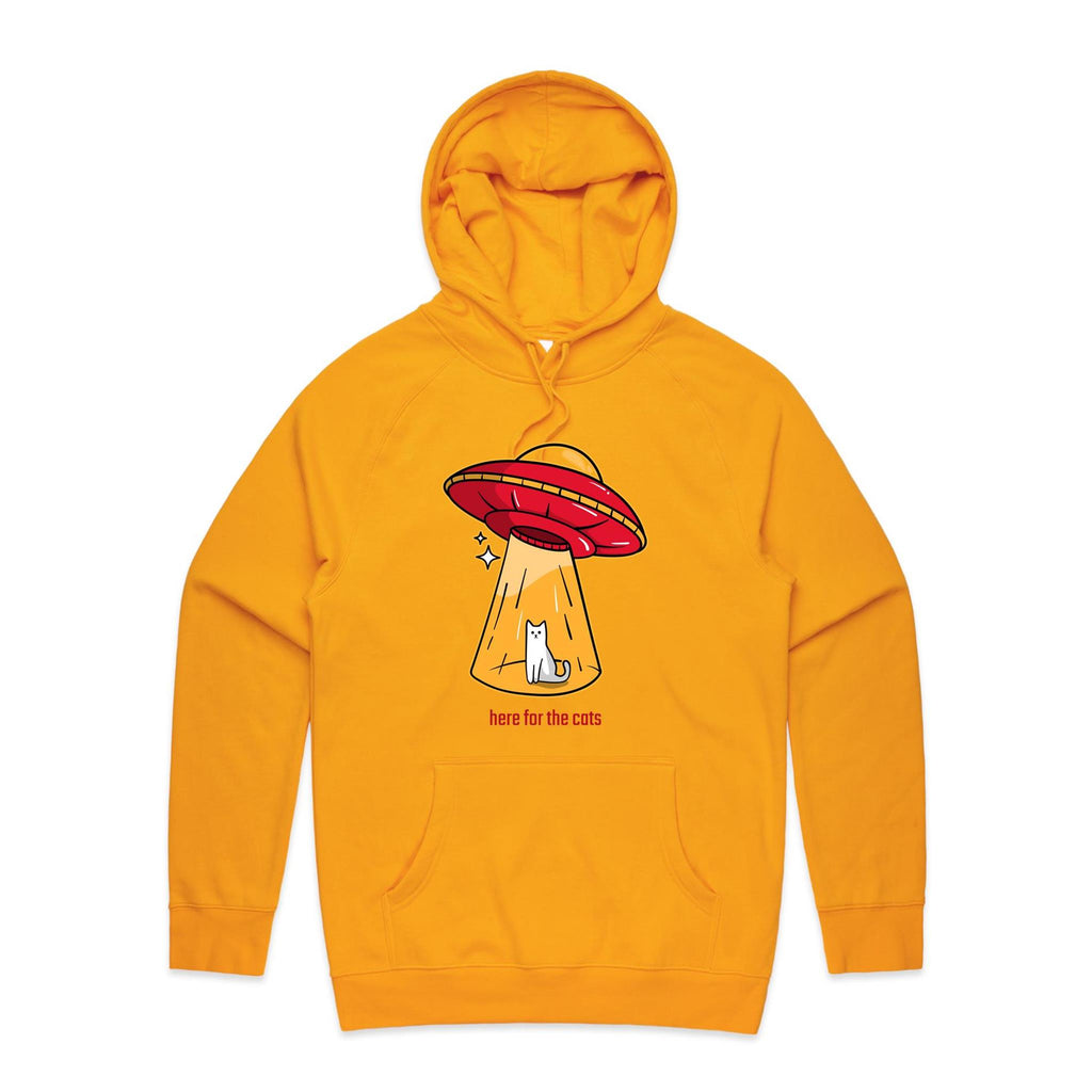 UFO, Here For The Cats - Mens Hoodie Gold Mens Hoodie animal Printed In Australia Sci Fi