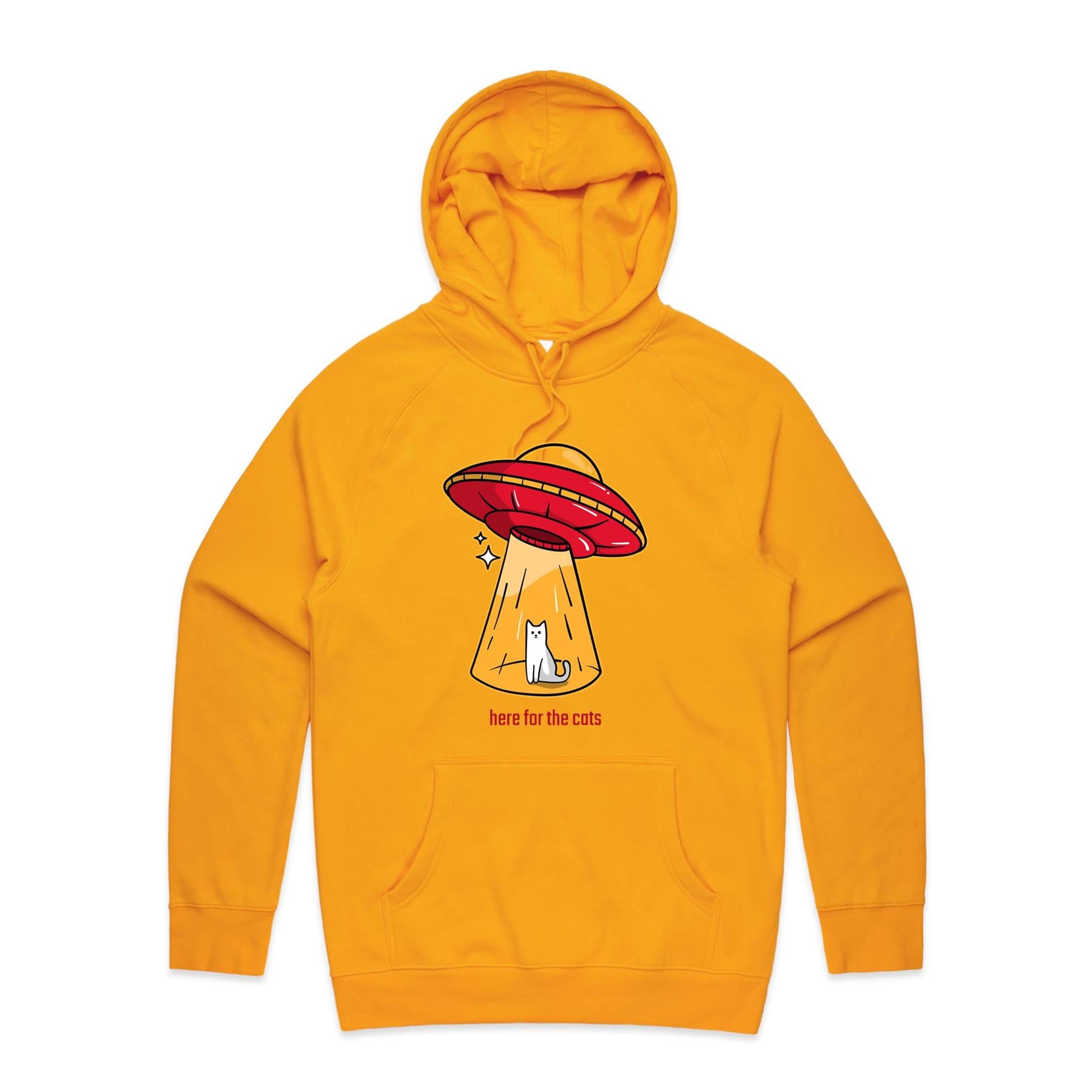 UFO, Here For The Cats - Mens Hoodie Gold Mens Hoodie animal Printed In Australia Sci Fi