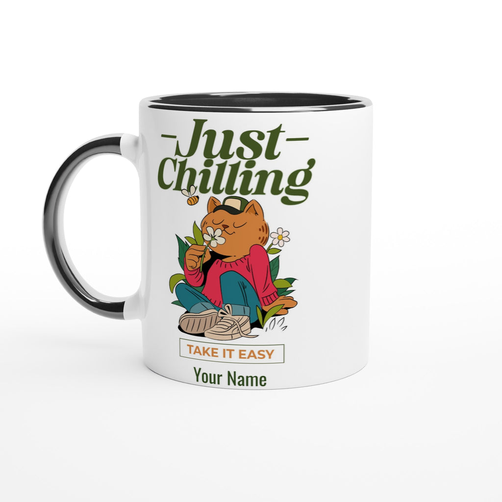 Personalised - Just Chilling - White 11oz Ceramic Mug with Color Inside Ceramic Black Personalised 11oz Mug Customise Globally Fulfilled Name Personalise