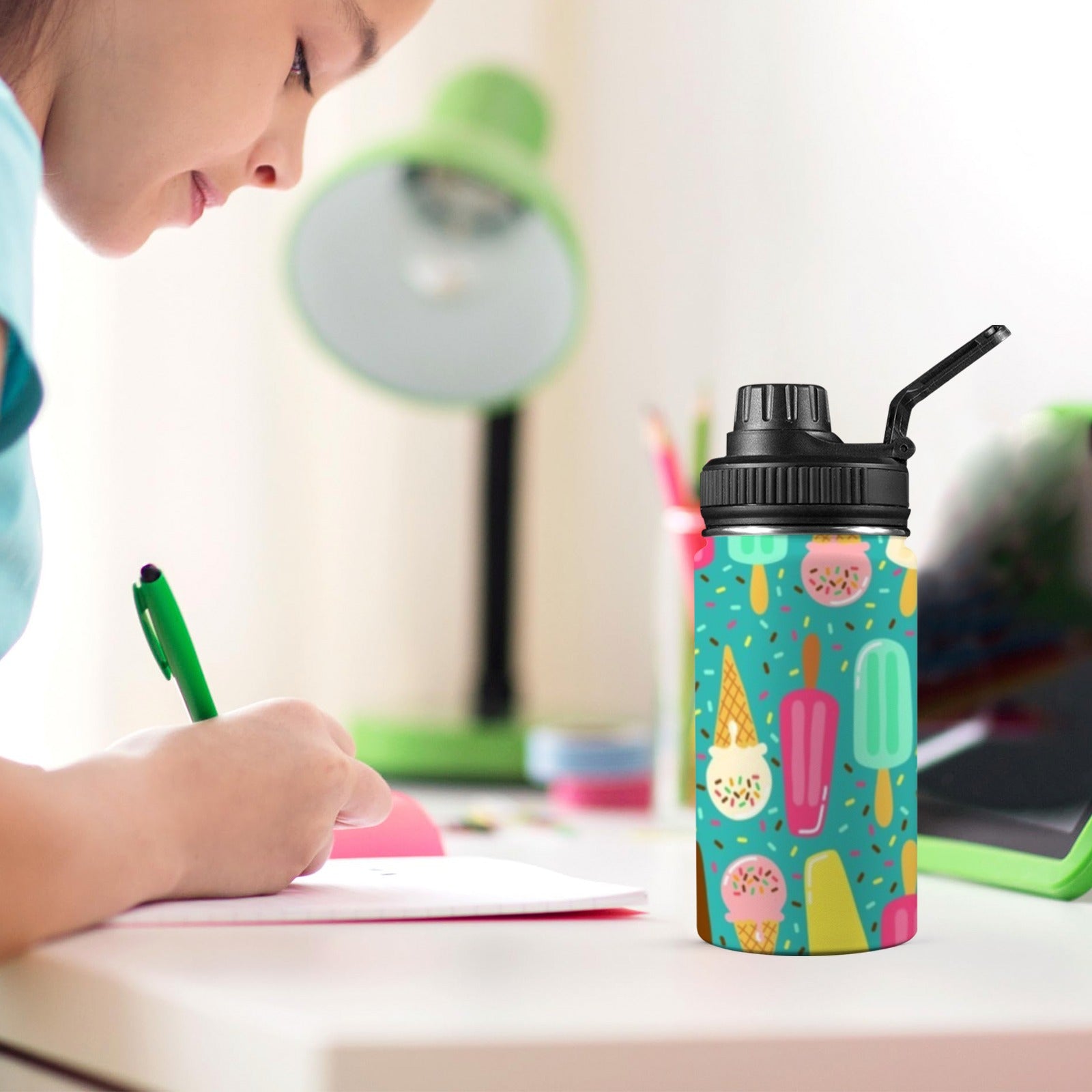 Ice Cream - Kids Water Bottle with Chug Lid (12 oz) Kids Water Bottle with Chug Lid Food Printed Offshore