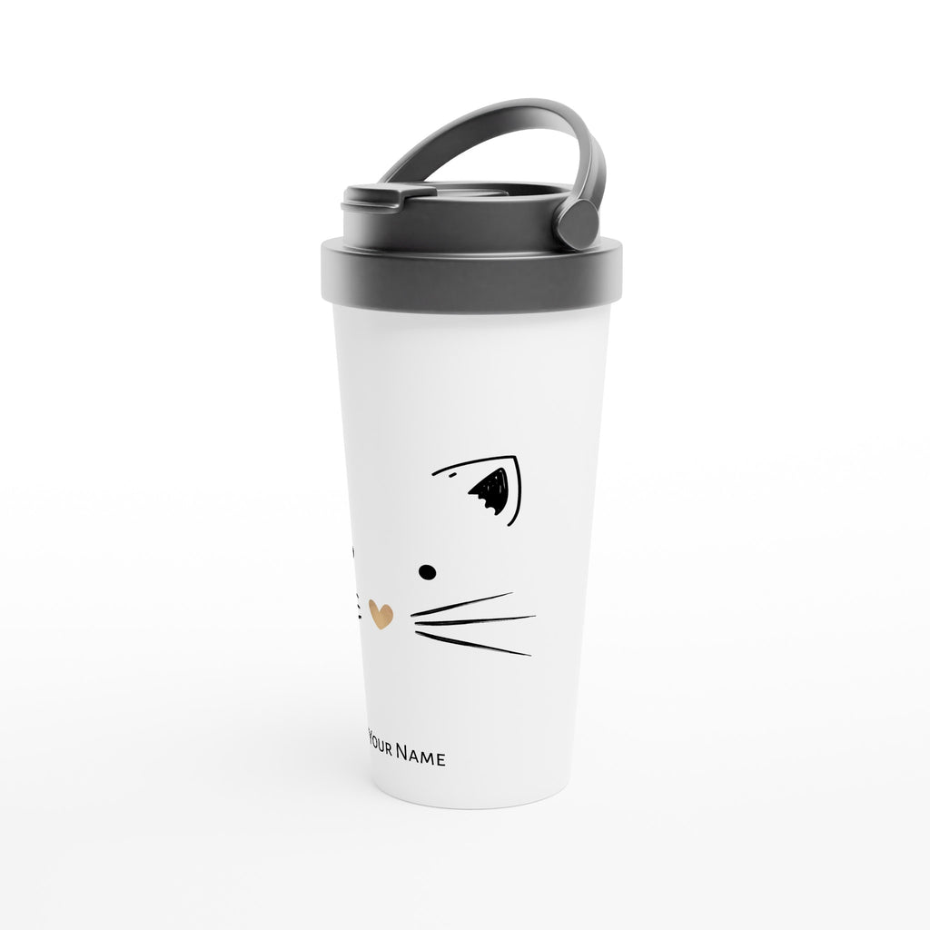 Personalised - Cat Gold Heart Nose - White 15oz Stainless Steel Travel Mug Personalised Travel Mug animal customise Globally Fulfilled personalise