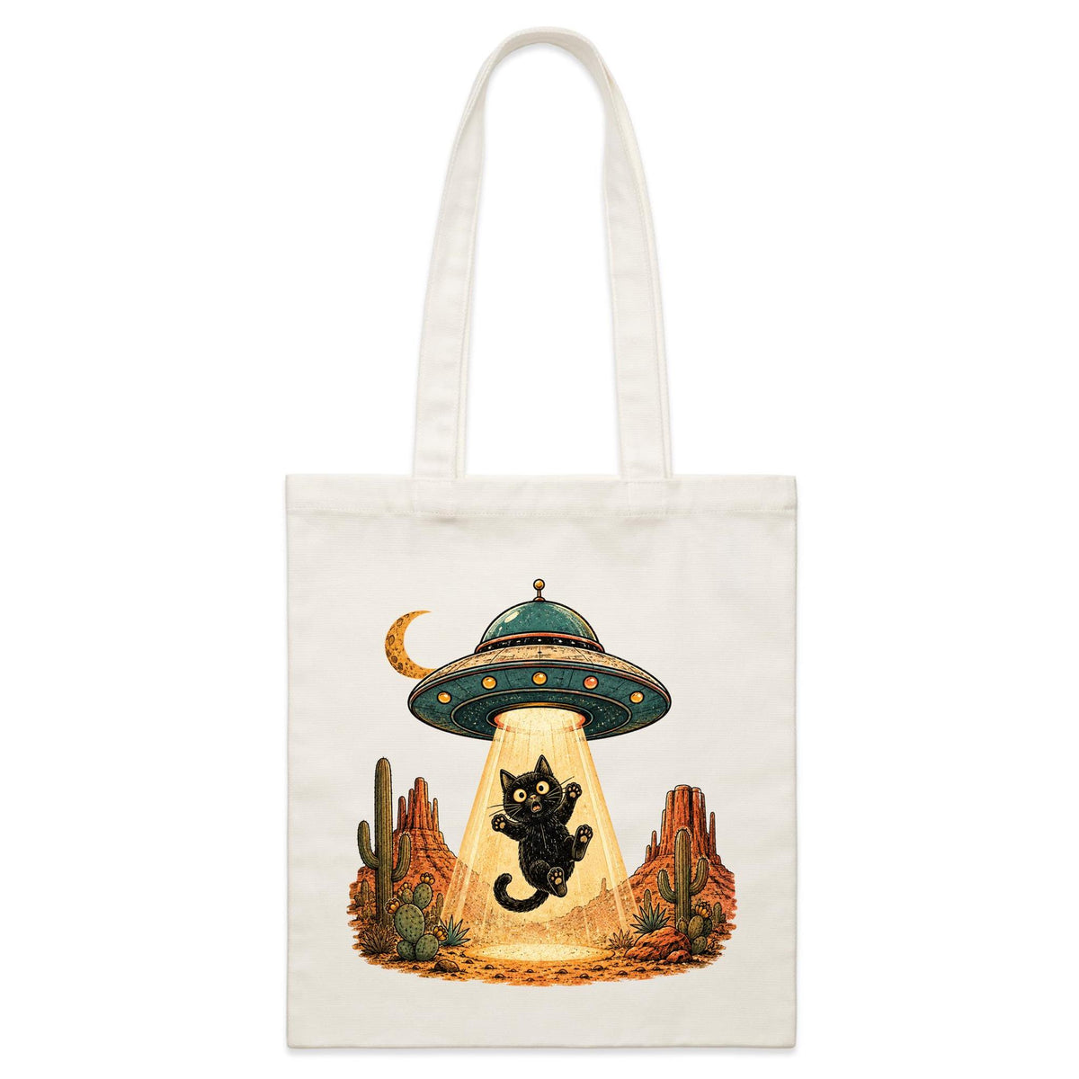 Black Cat Alien UFO Abduction Parcel Canvas Tote Bag
