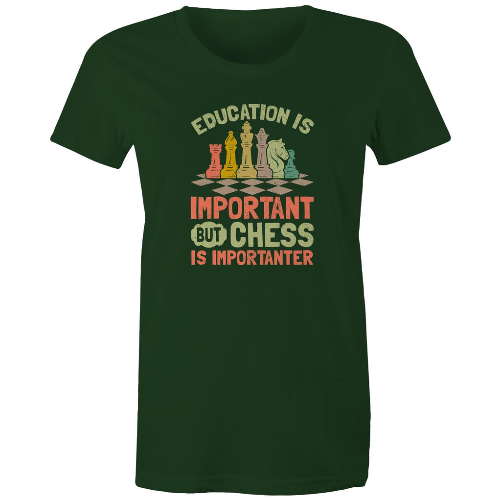 Chess And Education - Womens T-shirt Forest Green Womens T-shirt Chess Games Printed In Australia
