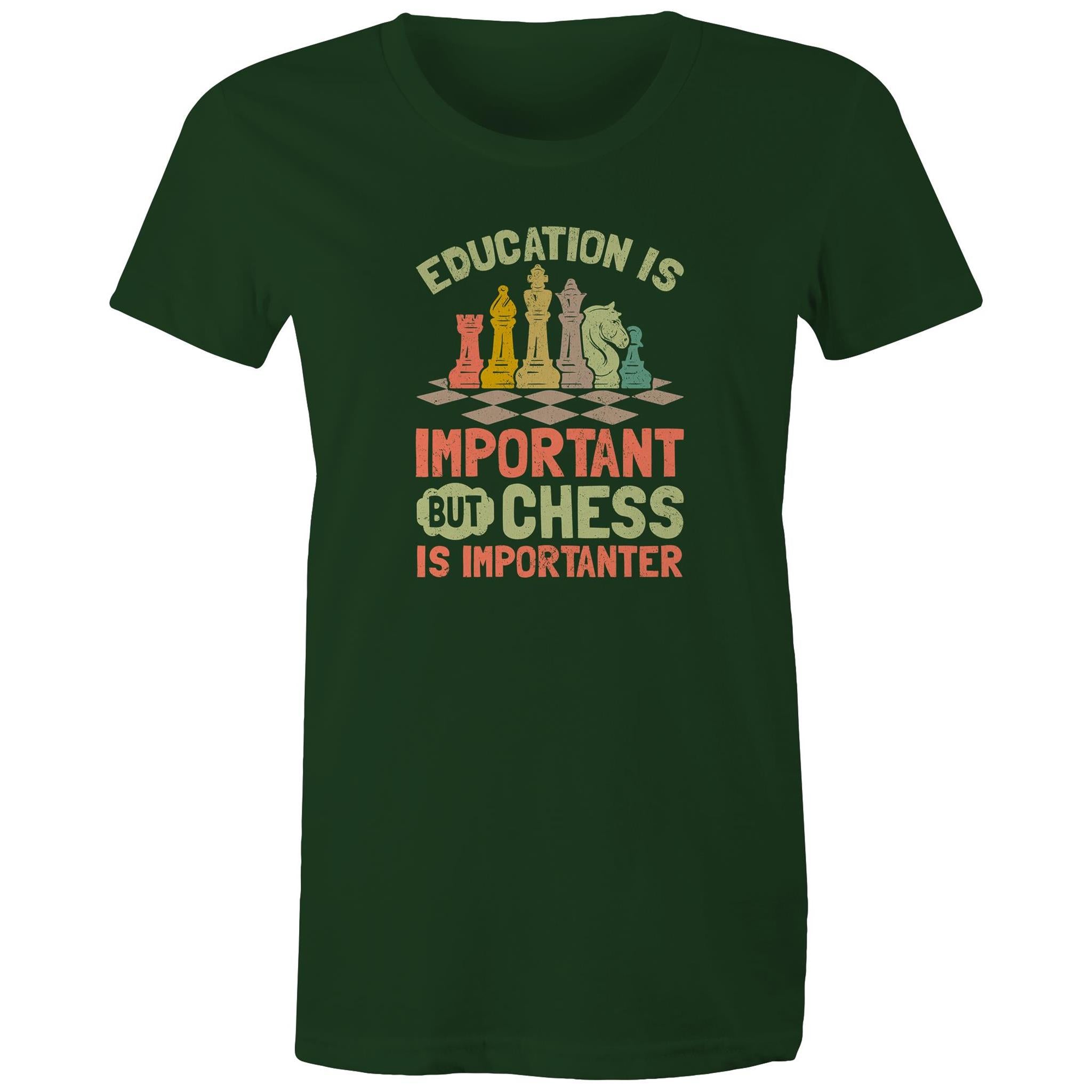 Chess And Education - Womens T-shirt Forest Green Womens T-shirt Chess Games Printed In Australia