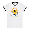 Good Vibes All Day Long Men's AS Colour Ringer Tee White Black Ringer T-Shirt Positivity Printed In Australia