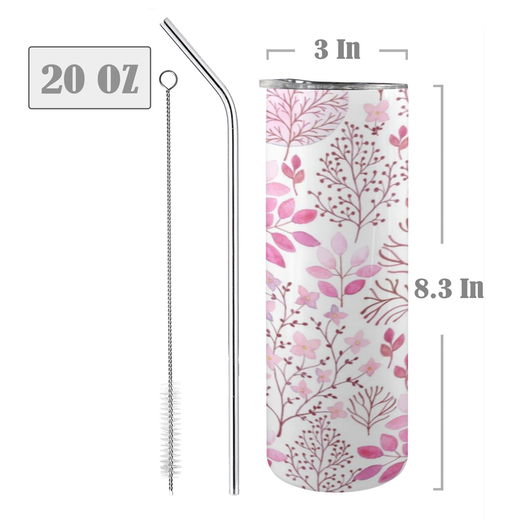 Vintage Pink Floral 20oz Tall Skinny Tumbler with Lid and Straw