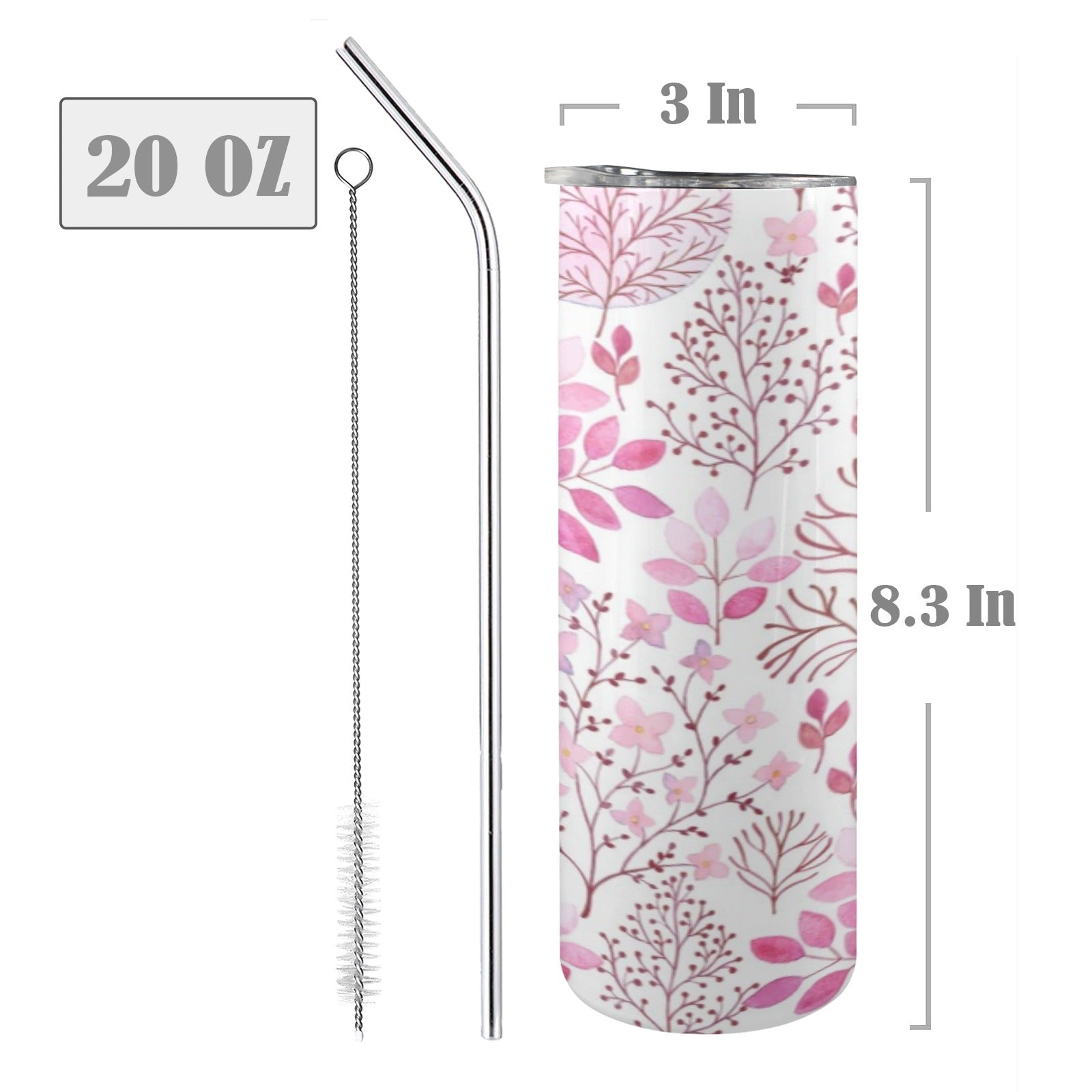 Vintage Pink Floral 20oz Tall Skinny Tumbler with Lid and Straw