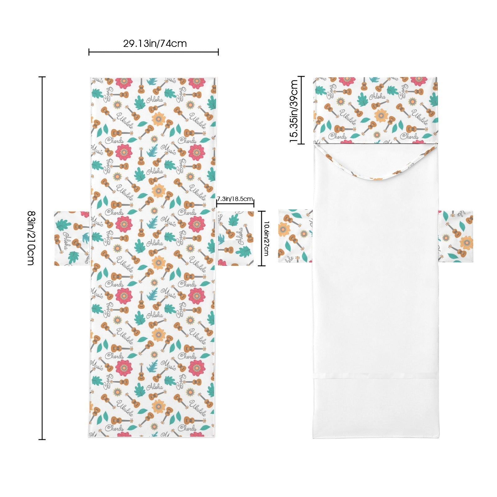 Ukulele Beach Chair Towel Cover with Side Pockets