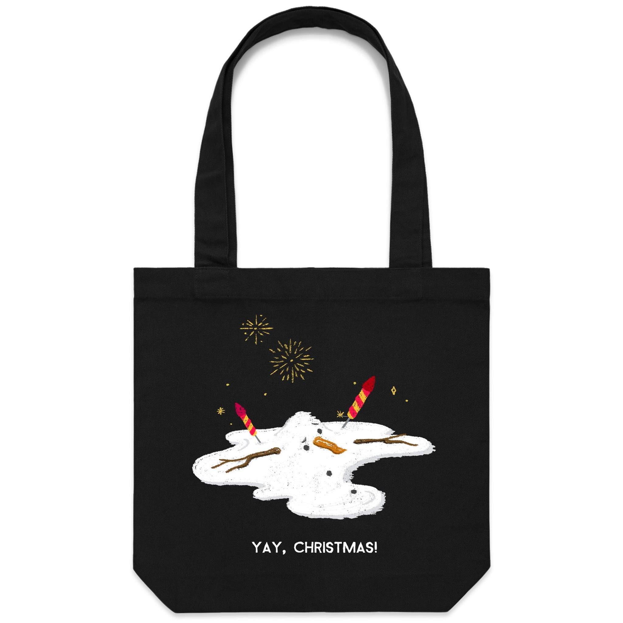 Melting Snowman, Yay Christmas - Canvas Tote Bag Default Title Christmas Tote Bag Christmas Printed In Australia
