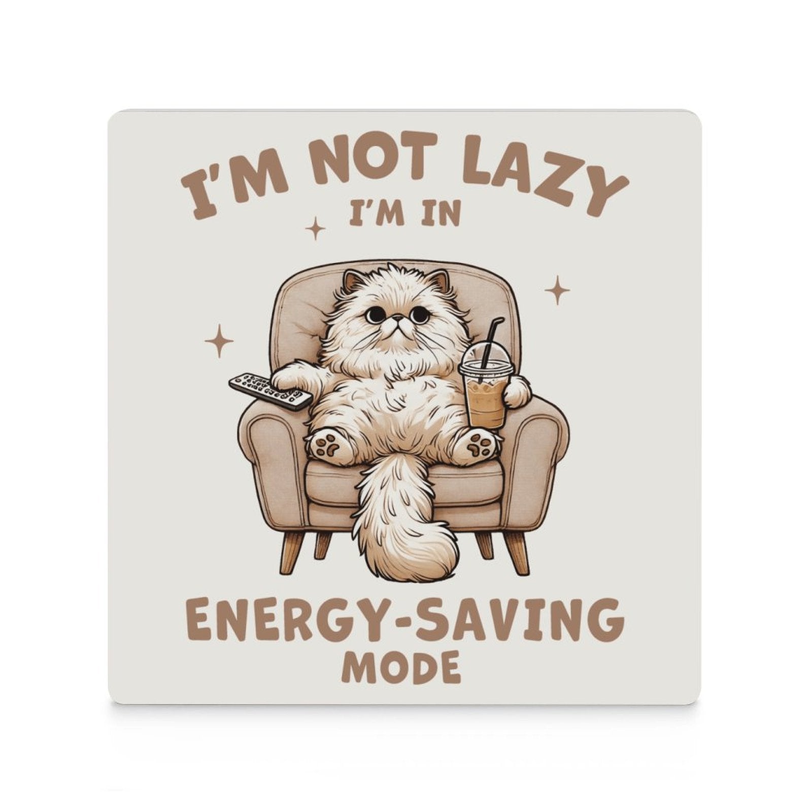 Cat Energy Saving Mode - Ceramic Coasters (Square) Ceramic Coasters animal Printed Offshore