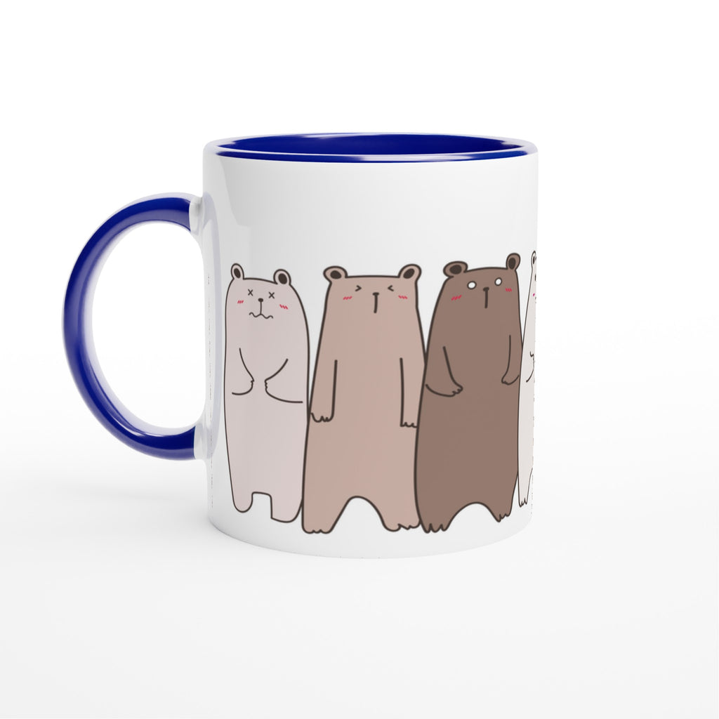 Bears In A Row - White 11oz Ceramic Mug with Colour Inside Ceramic Blue Colour 11oz Mug animal Globally Fulfilled