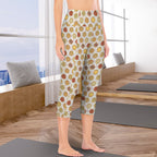 Round Pizzas On White - Women's High Waist Pocket Capri Yoga Leggings