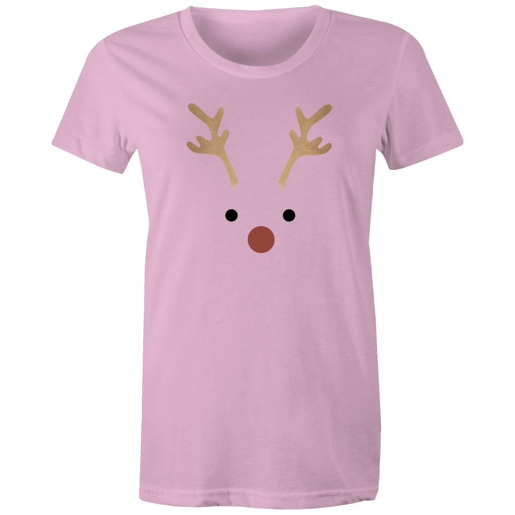 Red Nose Reindeer - Womens T-shirt Pink Womens Christmas T-shirt Christmas Printed In Australia