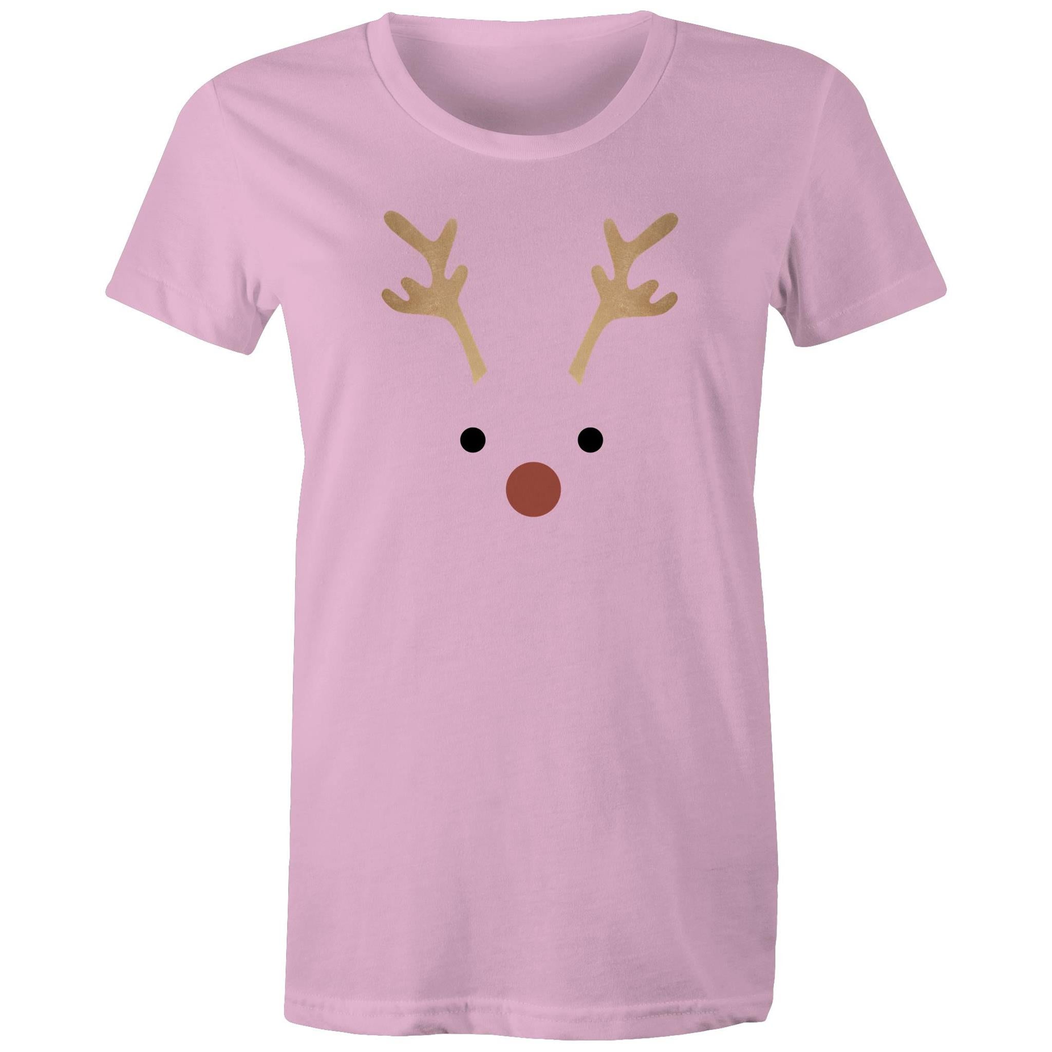 Red Nose Reindeer - Womens T-shirt Pink Womens Christmas T-shirt Christmas Printed In Australia