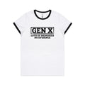 Gen X, Lots Of Memories, No Evidence Women's AS Colour Ringer Tee White Black Womens Ringer T-shirt Printed In Australia
