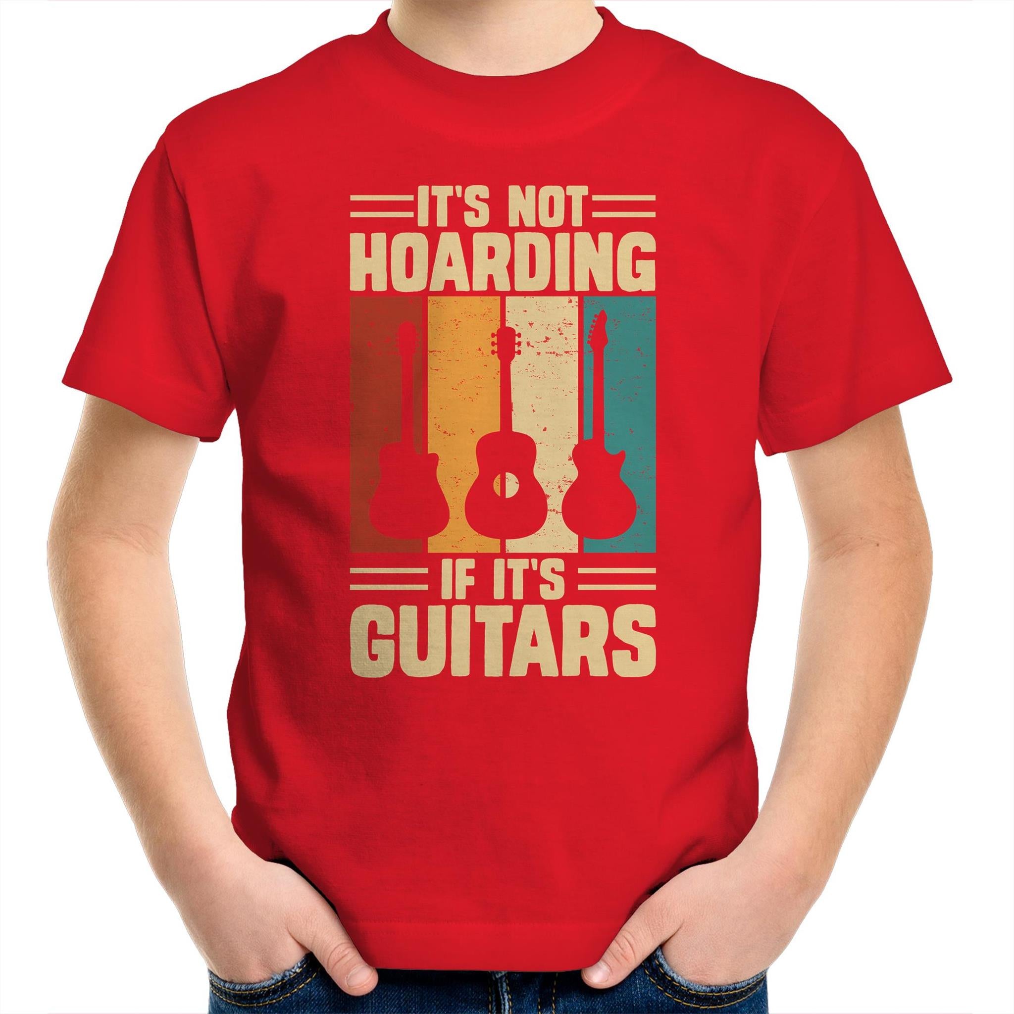 It's Not Hoarding If It's Guitars - Kids Youth T-Shirt Red Kids Youth T-shirt Music Printed In Australia