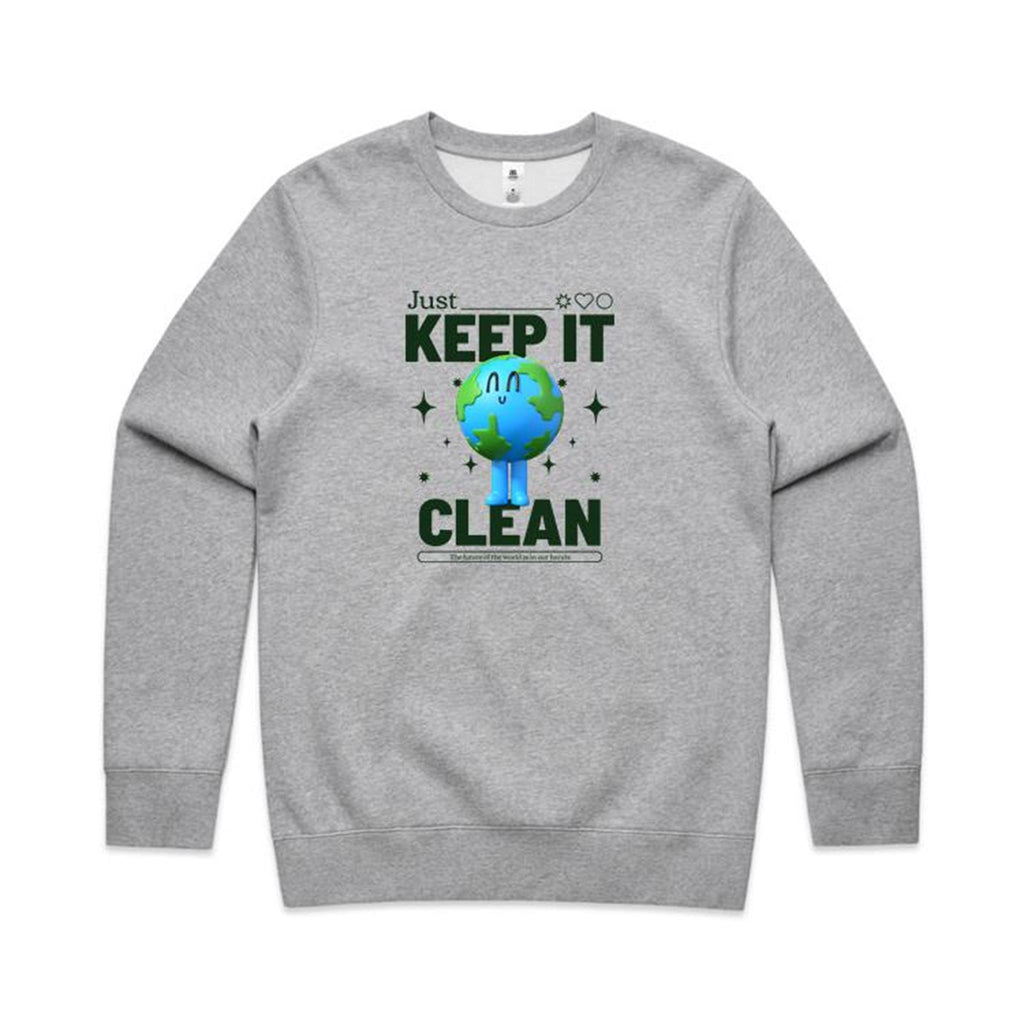 Earth, Just Keep it Clean - AS Colour Stencil Crew Grey Marle Sweatshirt Environment Printed In Australia