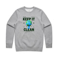 Earth, Just Keep it Clean AS Colour Stencil Crew Sweatshirt Unisex Grey Marle Sweatshirt Environment Printed In Australia
