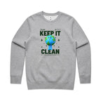 Earth, Just Keep it Clean - AS Colour Stencil Crew Grey Marle Sweatshirt Environment Printed In Australia