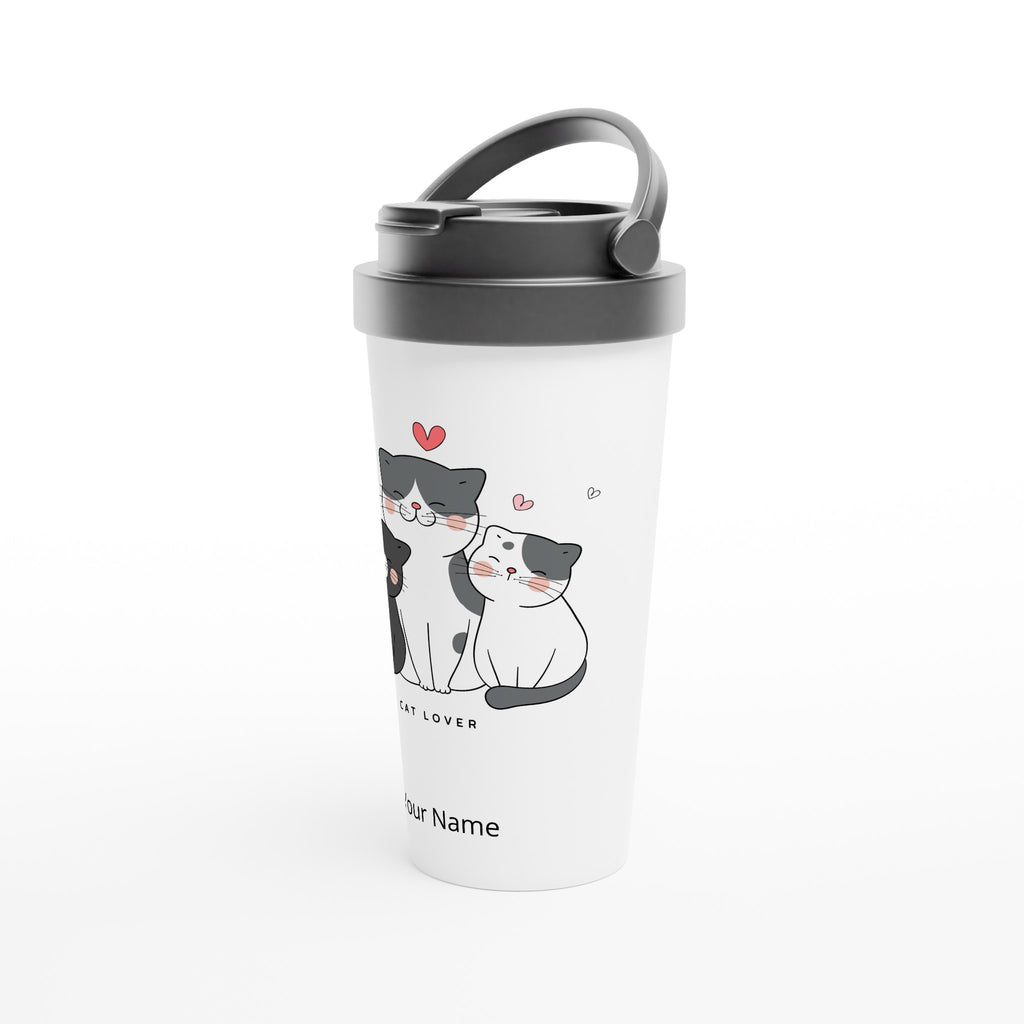 Personalised - Cat Lover - White 15oz Stainless Steel Travel Mug Personalised Travel Mug animal Globally Fulfilled