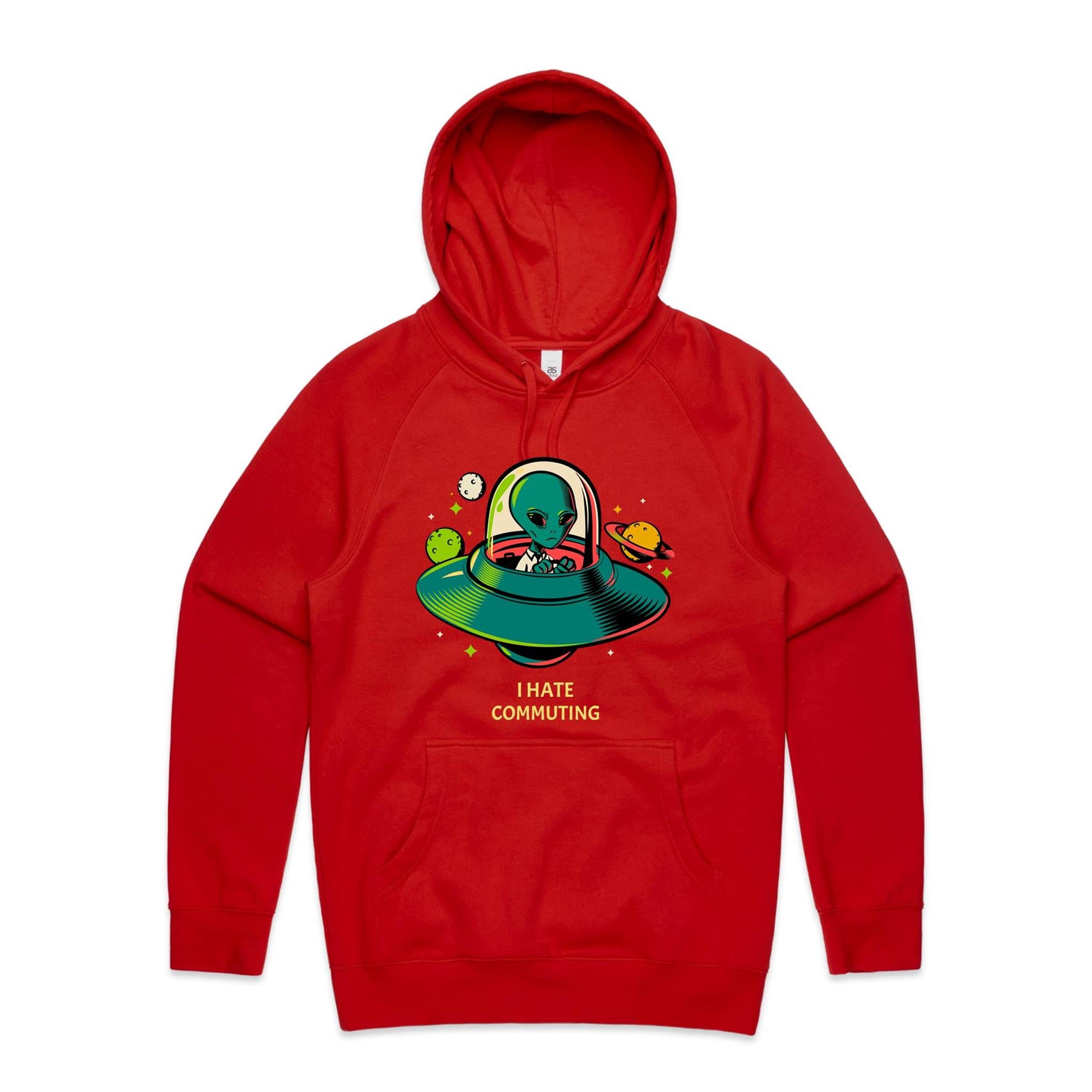 Alien Commute - Mens Hoodie Red Mens Hoodie Printed In Australia Sci Fi