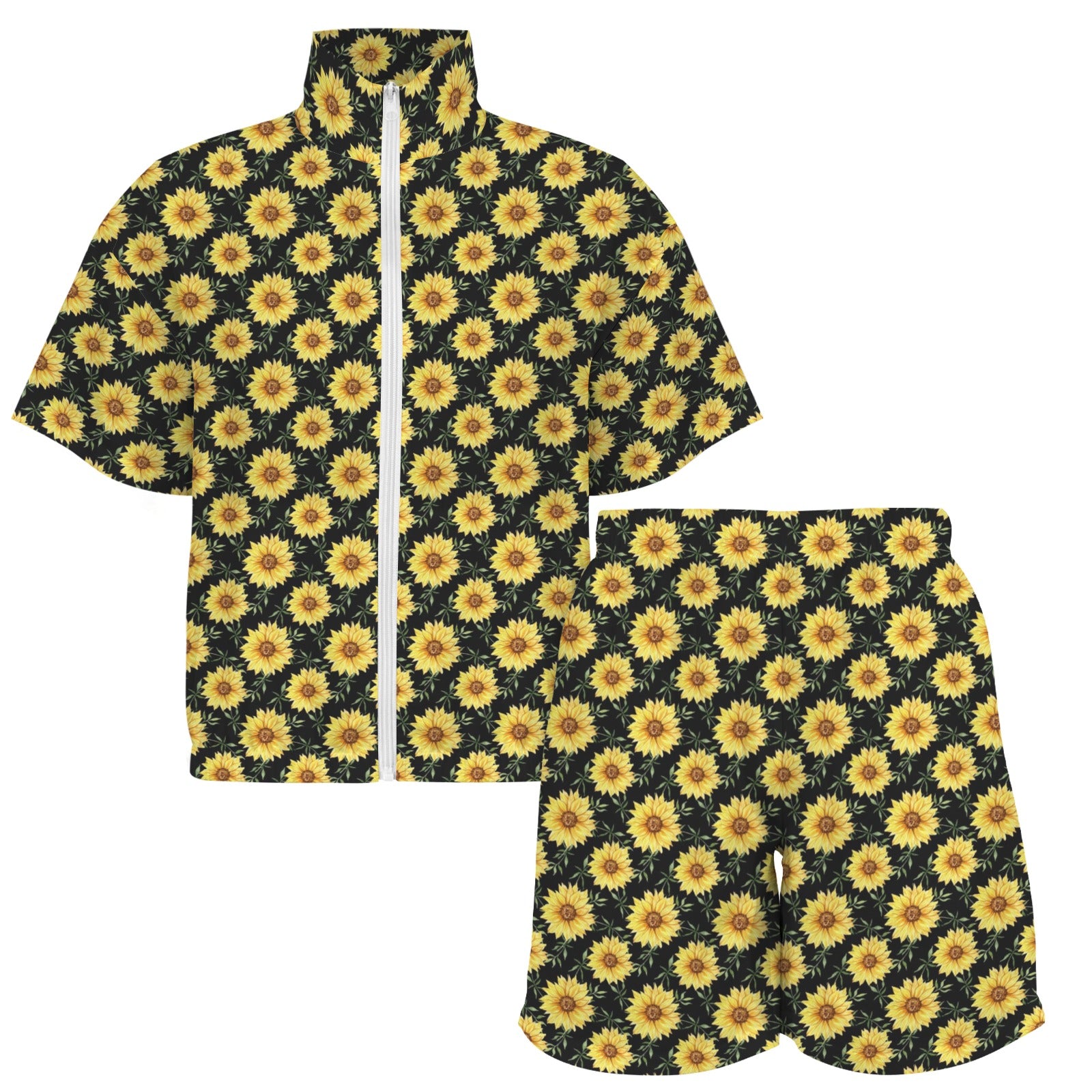 Painted Sunflower Women's Windbreaker Short Set Women's Windbreaker Short Set Plants Printed Offshore