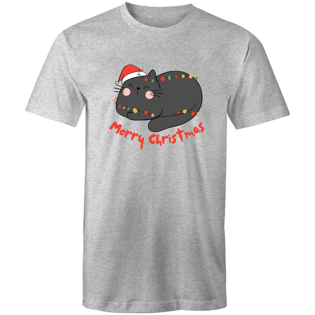 Merry Christmas Cat - Mens T-Shirt Grey Marle Mens Christmas T-shirt Christmas Printed In Australia