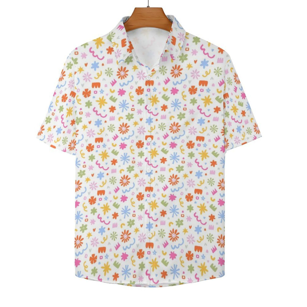 Abstract Colourful Shapes Women's Collared Pocketless Short Sleeve Shirt