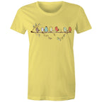 Birds On A Branch - Womens T-shirt Yellow Womens T-shirt animal Printed In Australia