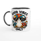 Personalised Good Vibes Only, Hippie Mushroom With Sunglasses 11oz Ceramic Mug Ceramic Black Personalised 11oz Mug Globally Fulfilled Positivity
