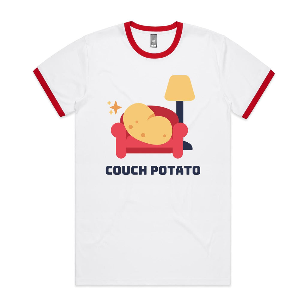 Couch Potato - Staple Ringer Tee White Red Ringer T-Shirt Printed In Australia