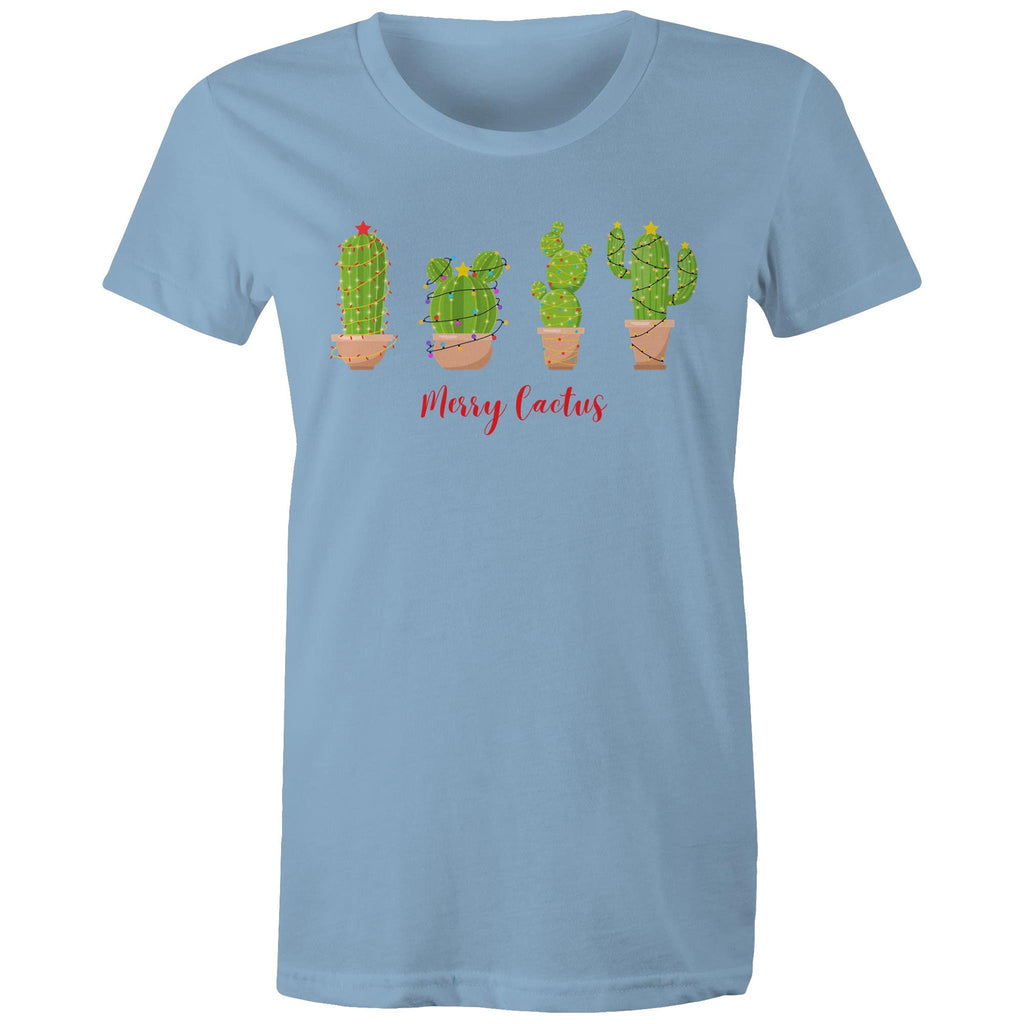 Merry Cactus, Christmas - Womens T-shirt Carolina Blue Womens Christmas T-shirt Christmas Printed In Australia