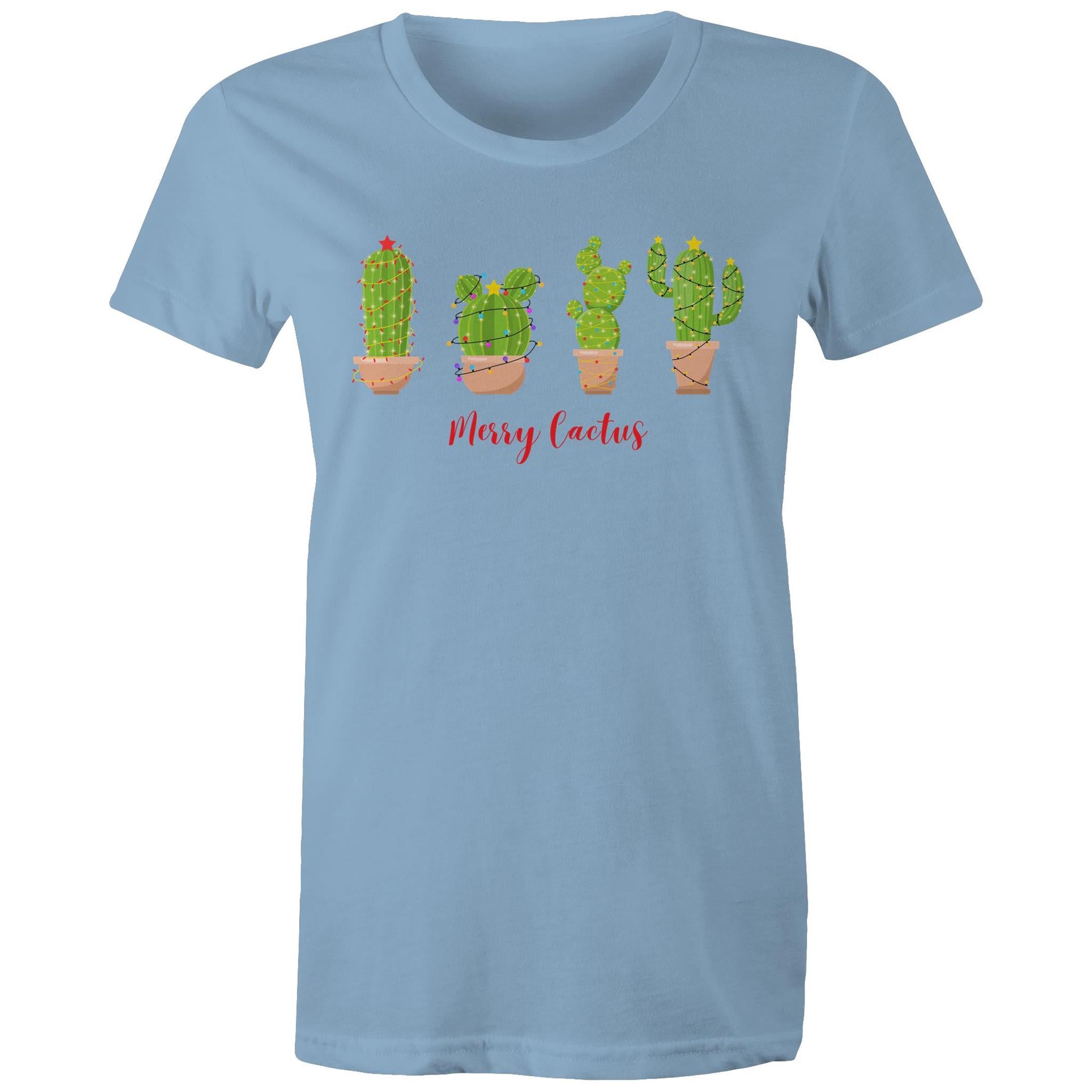 Merry Cactus, Christmas - Womens T-shirt Carolina Blue Womens Christmas T-shirt Christmas Printed In Australia