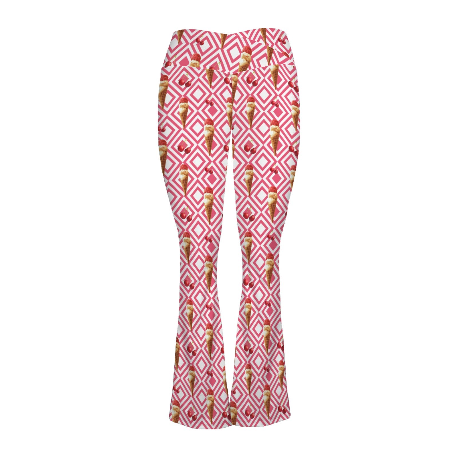 Cherry Ice-cream High Waist Crossover Tummy Control Flare Leggings High Waist Flare Leggings Food Printed Offshore