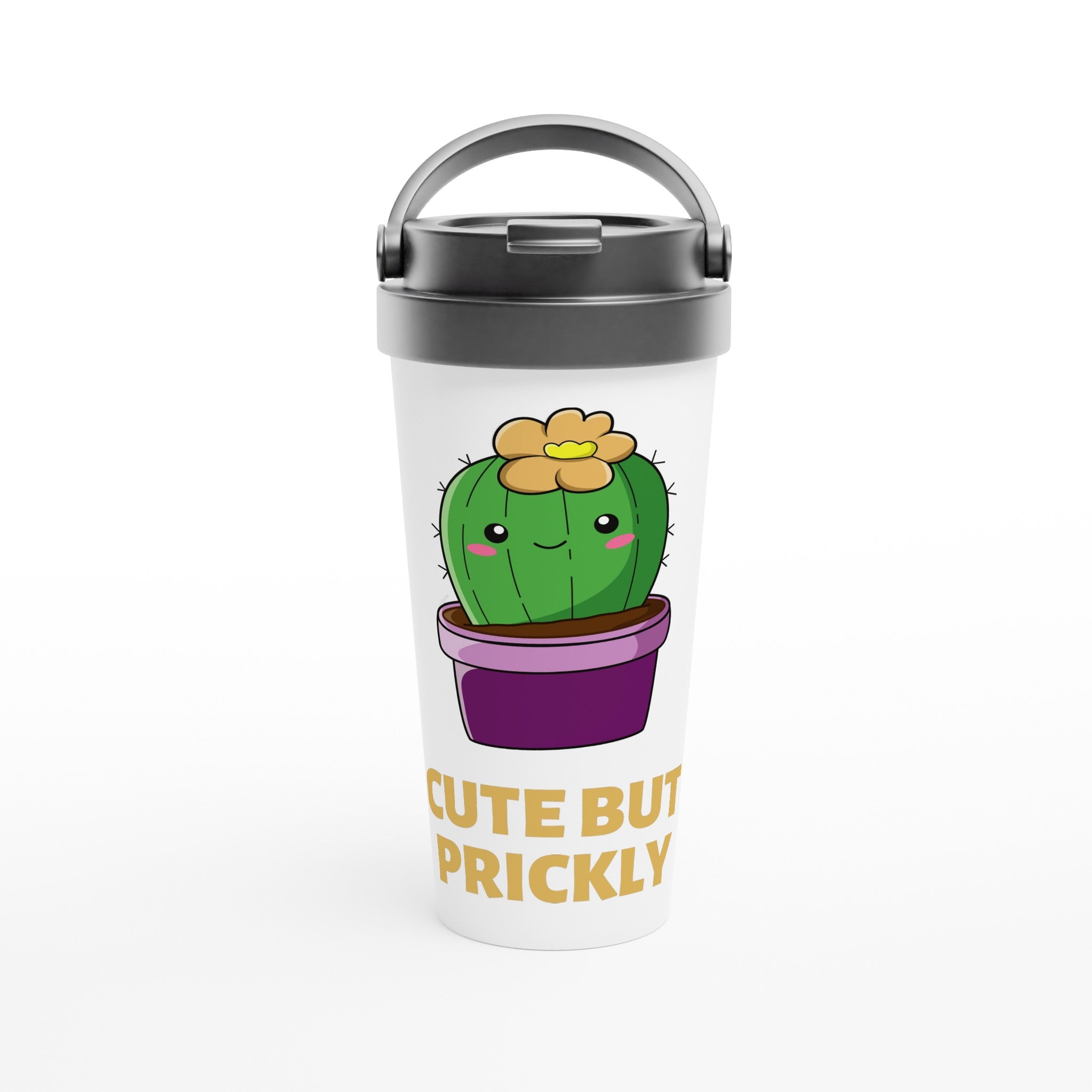 Cute But Prickly, Cactus - White 15oz Stainless Steel Travel Mug Default Title Travel Mug Funny Globally Fulfilled Plants