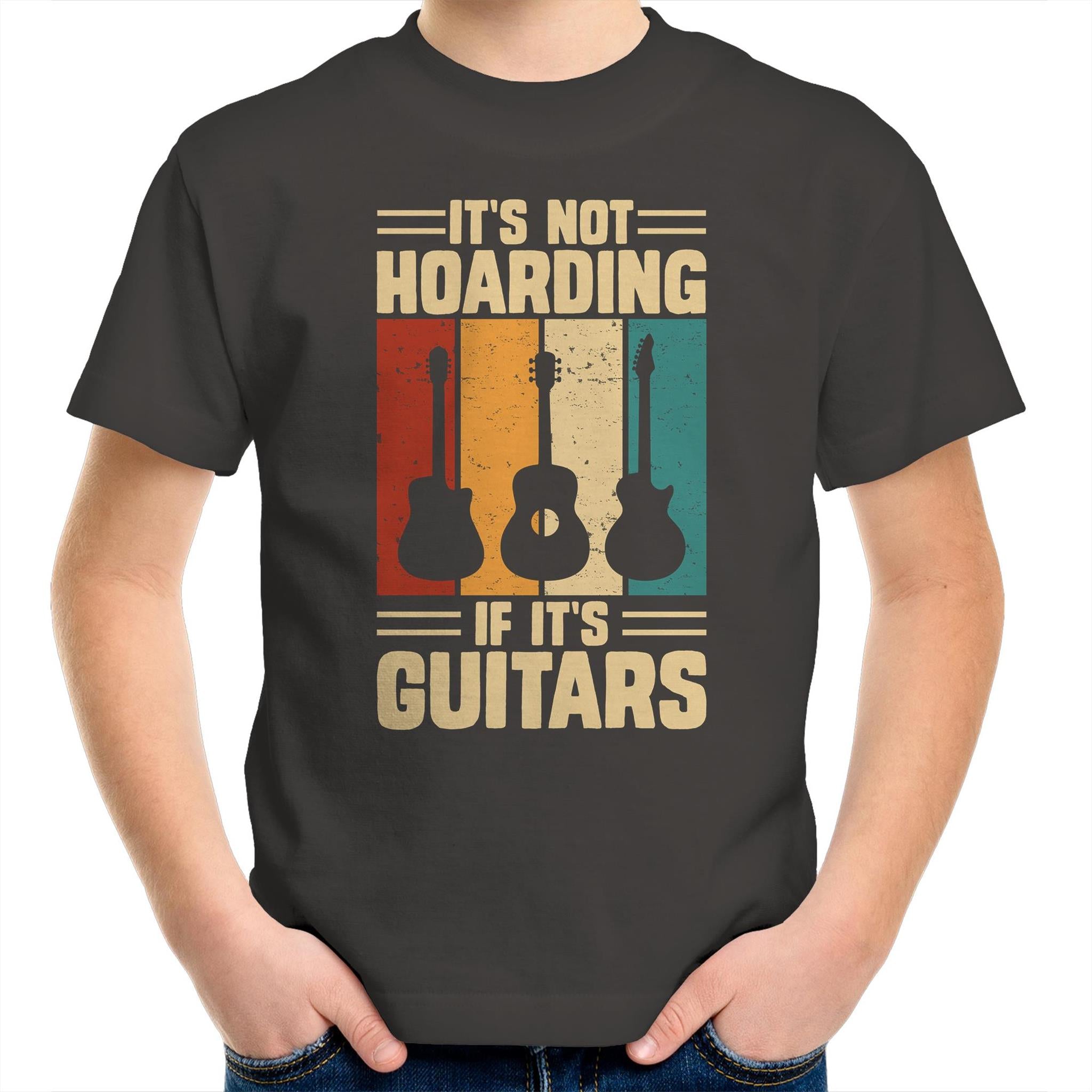 It's Not Hoarding If It's Guitars - Kids Youth T-Shirt Charcoal Kids Youth T-shirt Music Printed In Australia