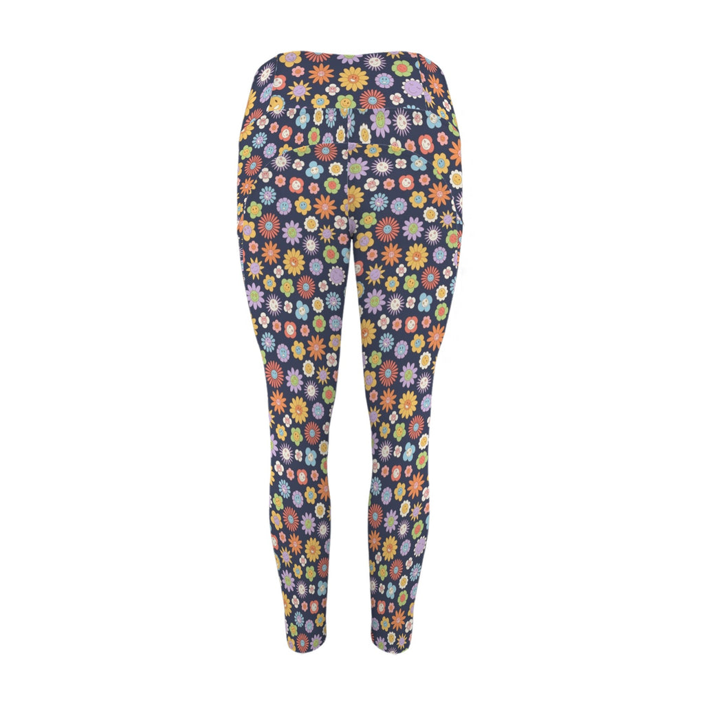Groovy Flowers Women's High Waist Pockets Yoga Leggings