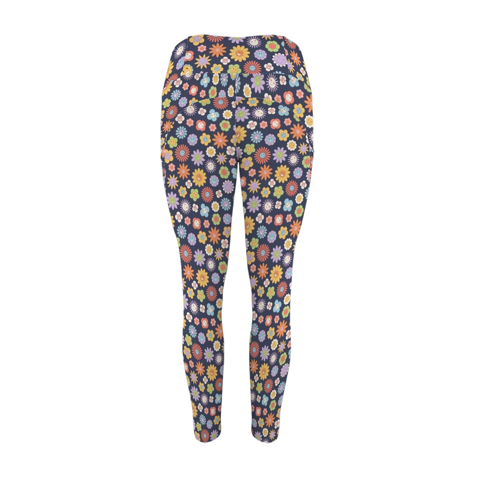 Groovy Flowers Women's High Waist Pockets Yoga Leggings